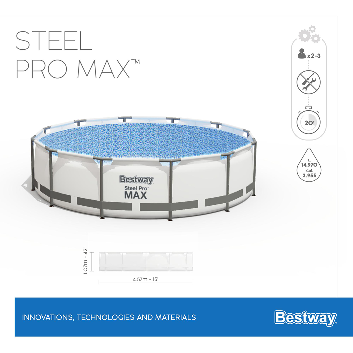 Bestway 56488 Piscina fuori terra Steel Pro Max rotonda 457x107 cm con accessori