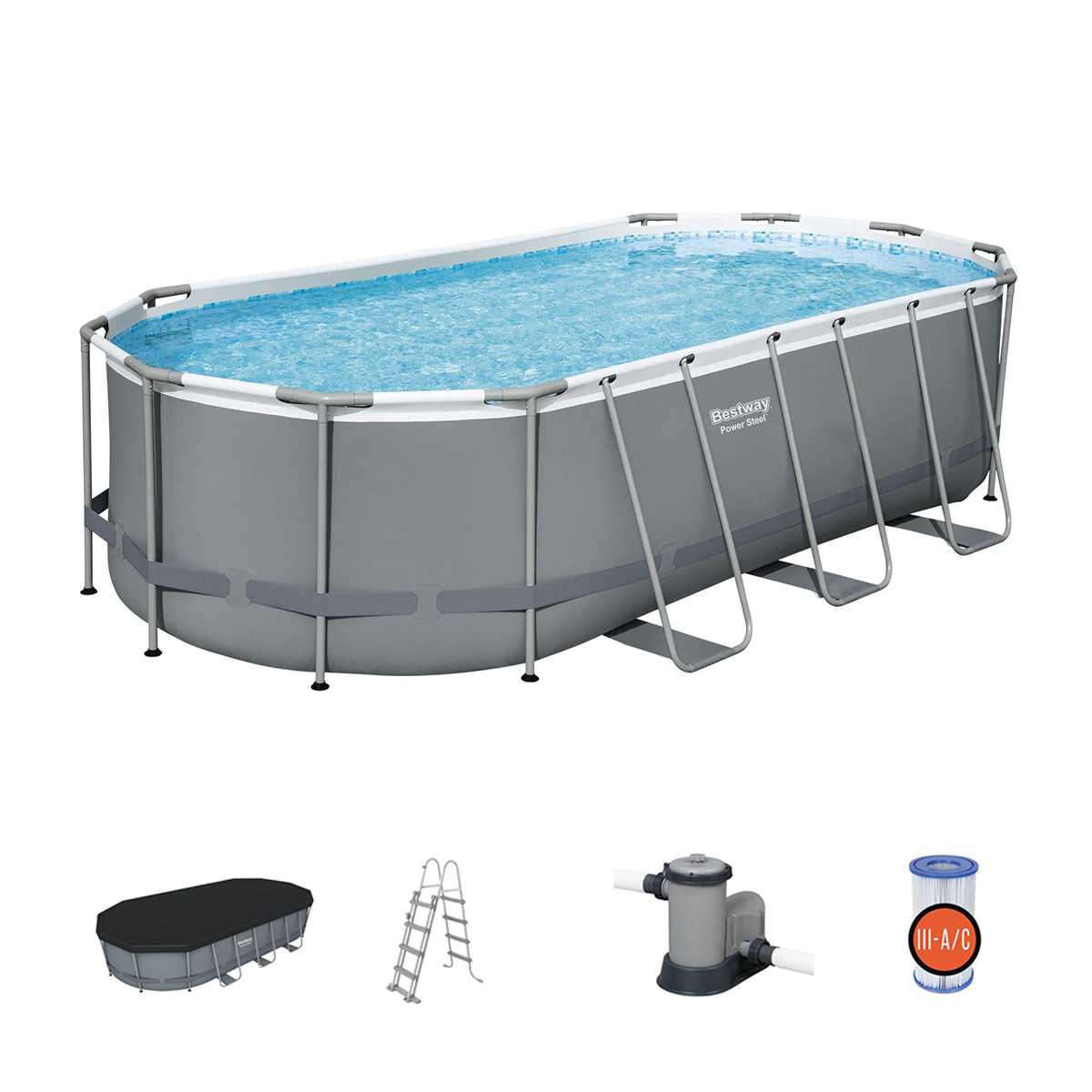 Bestway 56710 Piscina fuori terra Power Steel ovale 549x274x122 cm con accessori