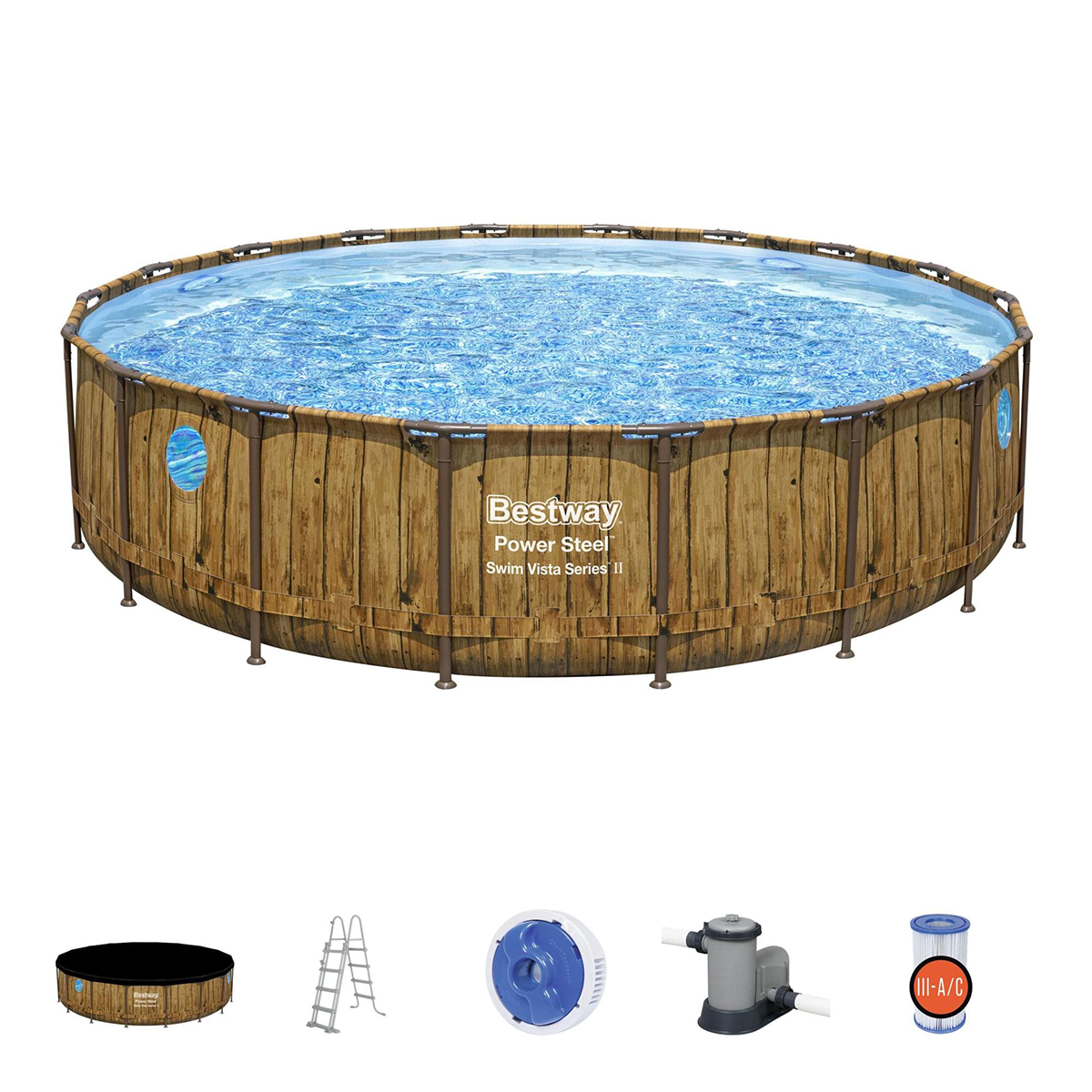 Bestway 56977 Piscina fuori terra Power Steel Swim Vista rotonda con oblò 549x122 cm