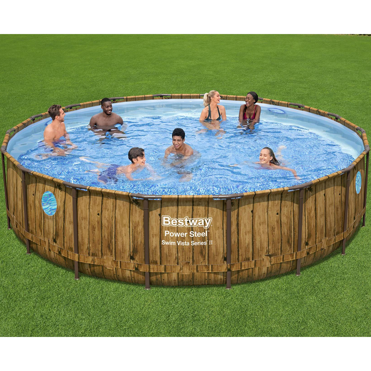 Bestway 56977 Piscina fuori terra Power Steel Swim Vista rotonda con oblò 549x122 cm