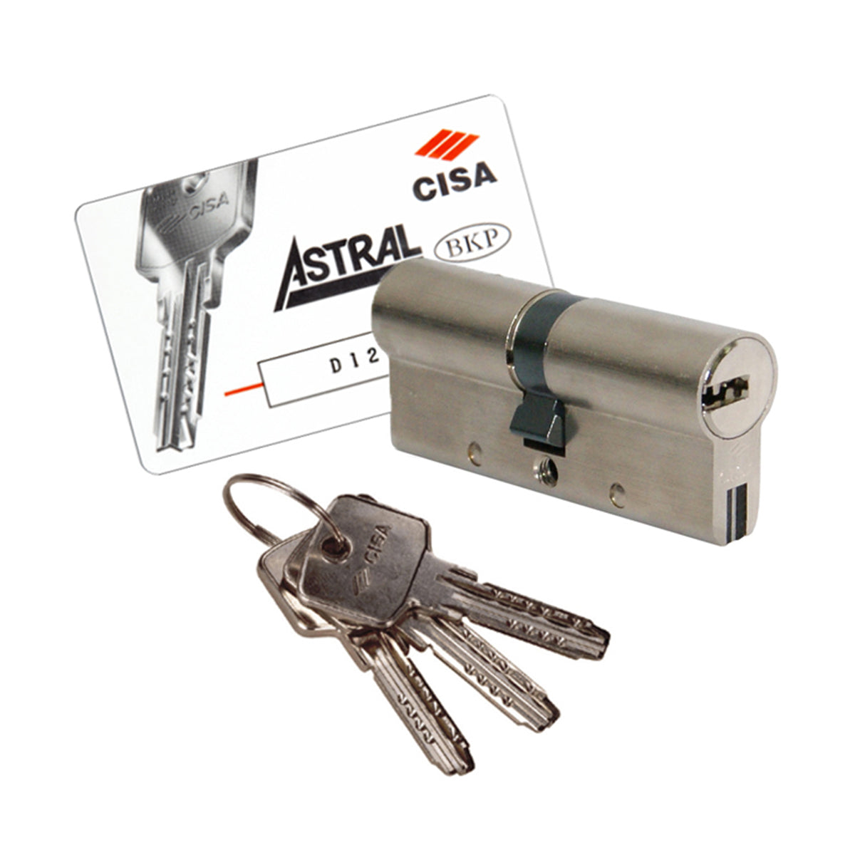 Cilindro a profilo europeo Astral sigillo ottone nichelato Cisa 89 mm (34,5-10-44,5) incluse 3 chiavi