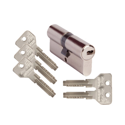 Cilindro a profilo europeo Asix ottone nichelato Cisa 84 mm (29,5-10-44,5) incluse 5 chiavi