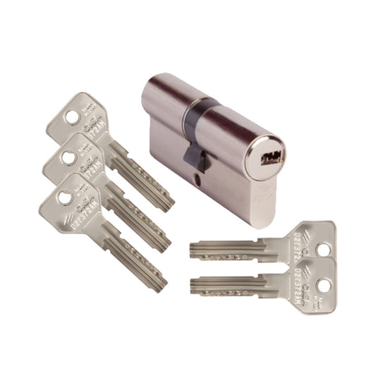 Cilindro a profilo europeo Asix ottone nichelato Cisa 79 mm (24,5-10-44,5) incluse 5 chiavi