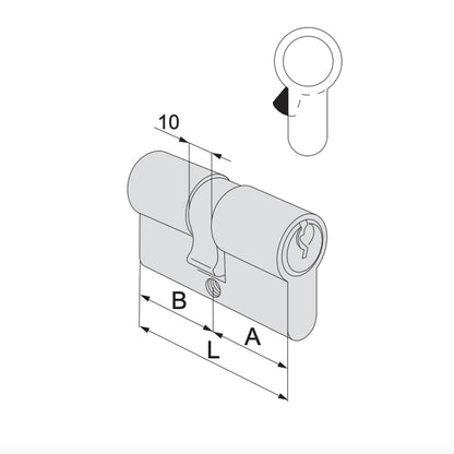 Cilindro a profilo europeo C2000 Cisa 74 mm (29,5-10-34,5) incluse 3 chiavi
