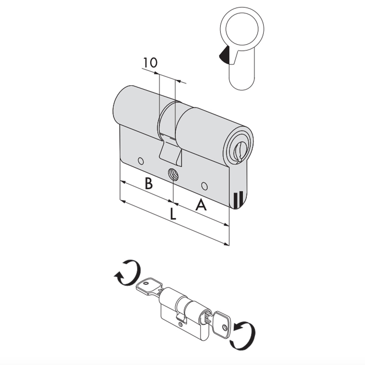 Cilindro a profilo europeo RS3 S Cisa 100 mm (45-10-45) incluse 5 chiavi
