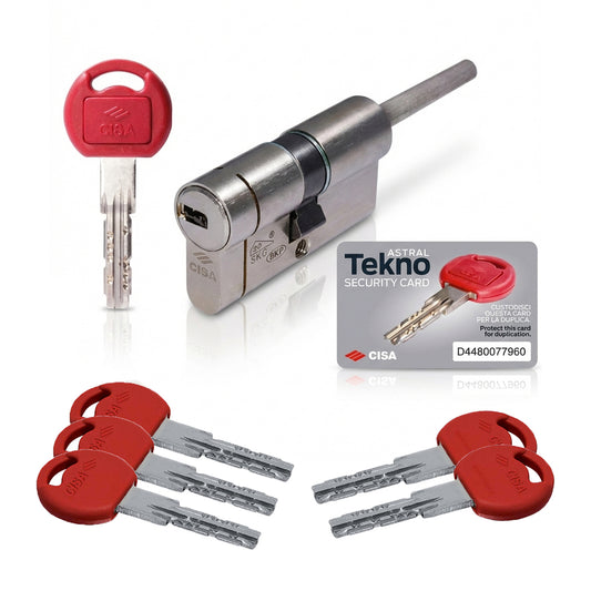 Cilindro a profilo europeo Astral Tekno Cisa 59 mm (24,5-10-24,5) incluse 5 chiavi e 1 chiave di cantiere