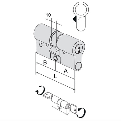 Cilindro a profilo europeo RS 5 Cisa 89 mm (34,5-10-44,5) incluse 5 chiavi e 1 chiave cantiere