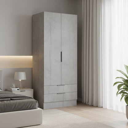 Armadio 82x184h cm grigio cemento con 2 ante e 2 cassetti
