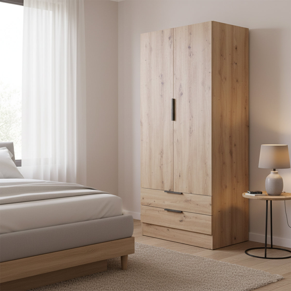 Armadio 82x184h cm rovere artisan con 2 ante e 2 cassetti