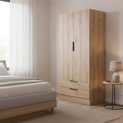 Armadio 82x184h cm rovere artisan con 2 ante e 2 cassetti
