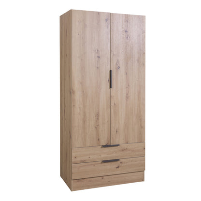 Armadio 82x184h cm rovere artisan con 2 ante e 2 cassetti