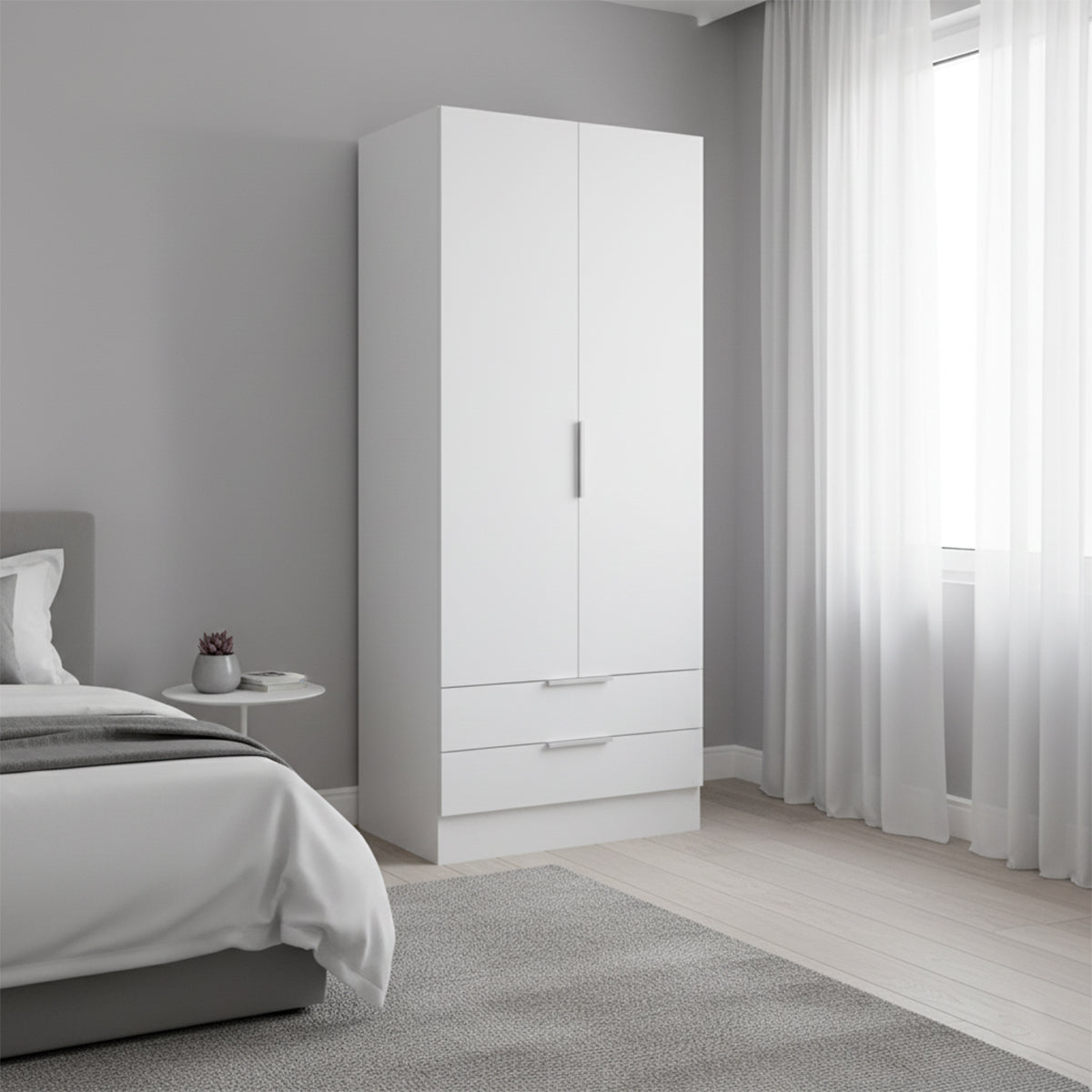 Armadio 82x184h cm bianco opaco con 2 ante e 2 cassetti