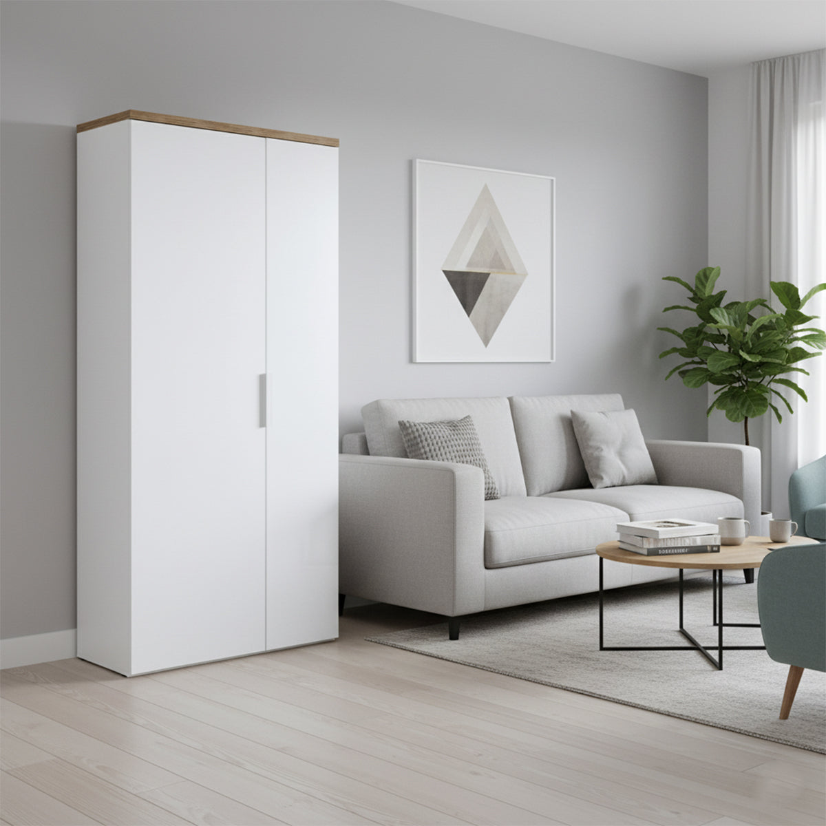 Armadio multiuso 82x189h cm bianco laccato con 2 ante e 6 ripiani