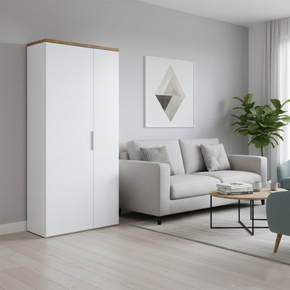 Armadio multiuso 82x189h cm bianco laccato con 2 ante e 6 ripiani