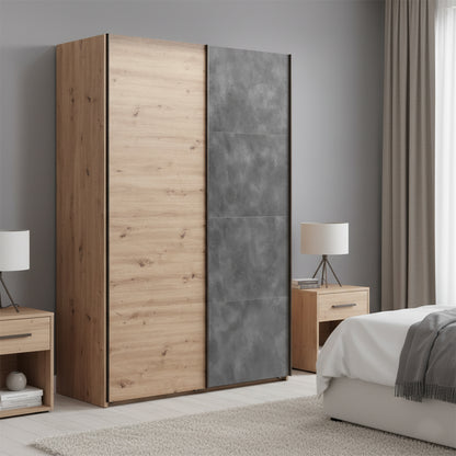 Armadio 150x223h cm rovere e grigio con 2 ante scorrevoli