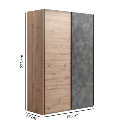 Armadio 150x223h cm rovere e grigio con 2 ante scorrevoli