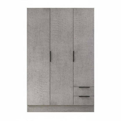 Armadio 120x184h cm grigio cemento con 3 ante e 2 cassetti