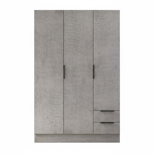 Armadio 120x184h cm grigio cemento con 3 ante e 2 cassetti