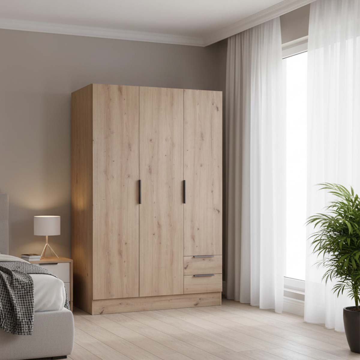 Armadio 120x184h cm rovere con 3 ante e 2 cassetti