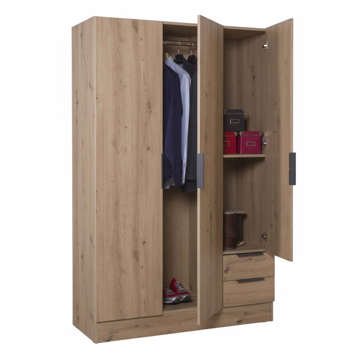 Armadio 120x184h cm rovere con 3 ante e 2 cassetti