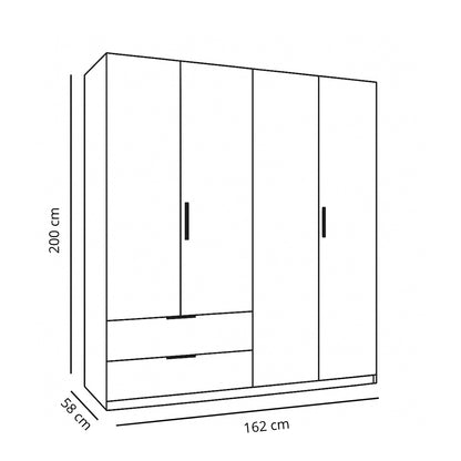 Armadio 162x200h cm bianco laccato con 4 ante e 2 cassetti