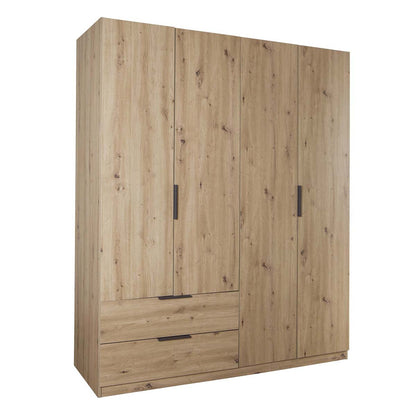 Armadio 162x200h cm rovere artisan con 4 ante e 2 cassetti