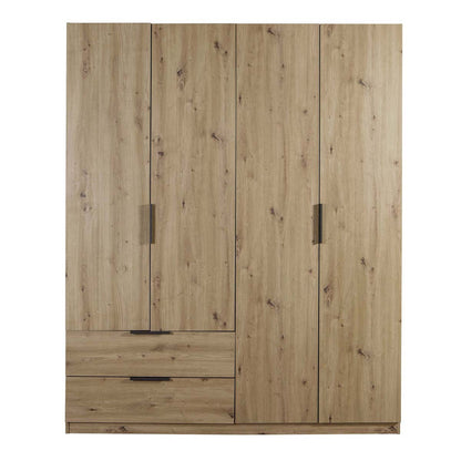Armadio 162x200h cm rovere artisan con 4 ante e 2 cassetti