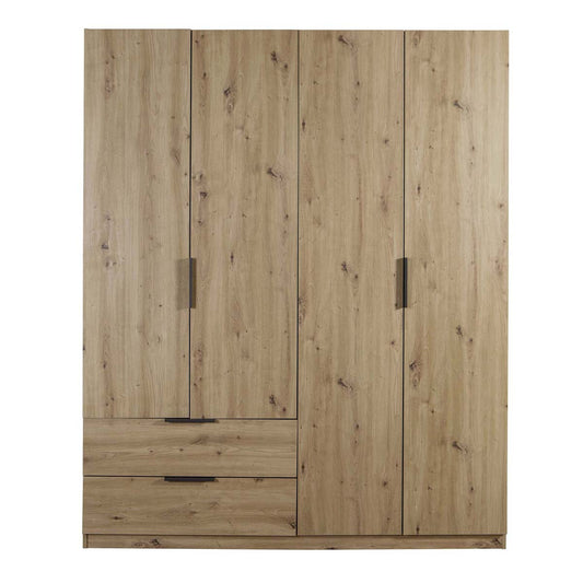 Armadio 162x200h cm rovere artisan con 4 ante e 2 cassetti