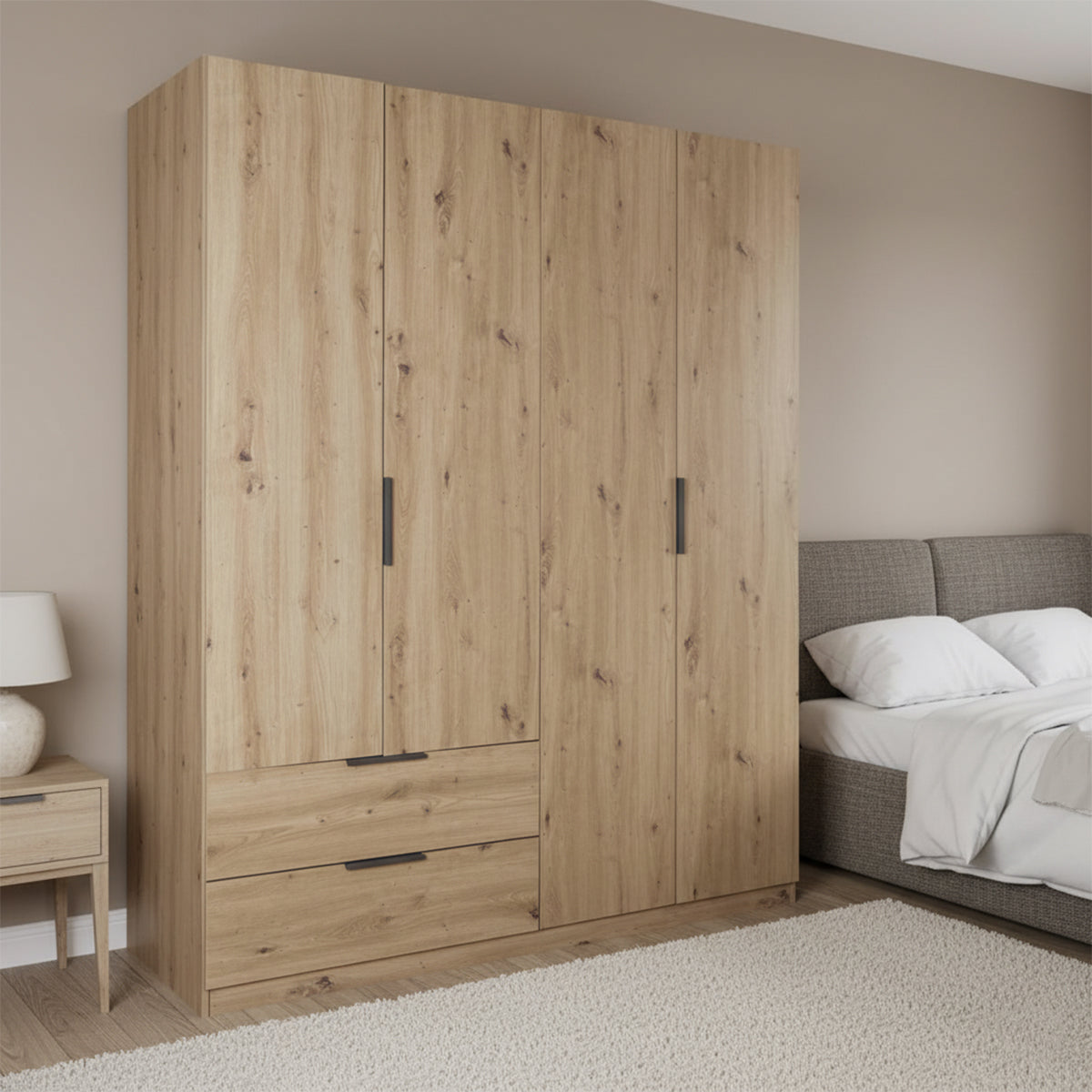 Armadio 162x200h cm rovere artisan con 4 ante e 2 cassetti