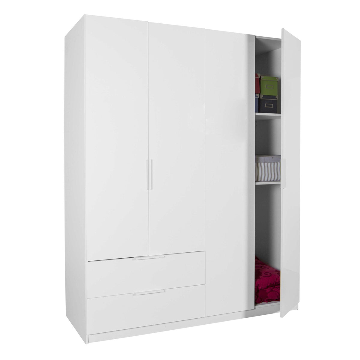 Armadio 162x200h cm bianco laccato con 4 ante e 2 cassetti