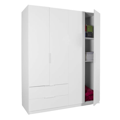 Armadio 162x200h cm bianco laccato con 4 ante e 2 cassetti