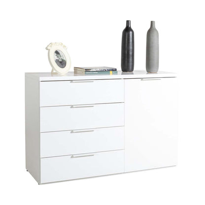 Mobile multiuso 120x82h cm bianco laccato con 1 anta e 4 cassetti