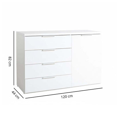 Mobile multiuso 120x82h cm bianco laccato con 1 anta e 4 cassetti