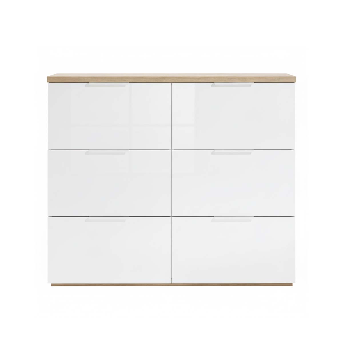 Scarpiera 120x102h cm con 6 ante a ribalta bianco laccato e rovere