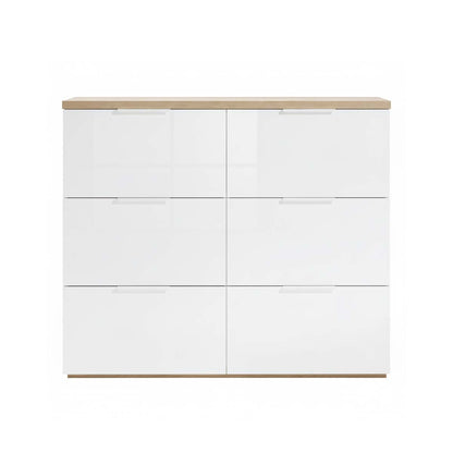 Scarpiera 120x102h cm con 6 ante a ribalta bianco laccato e rovere