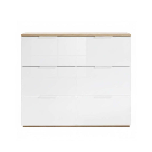 Scarpiera 120x102h cm con 6 ante a ribalta bianco laccato e rovere