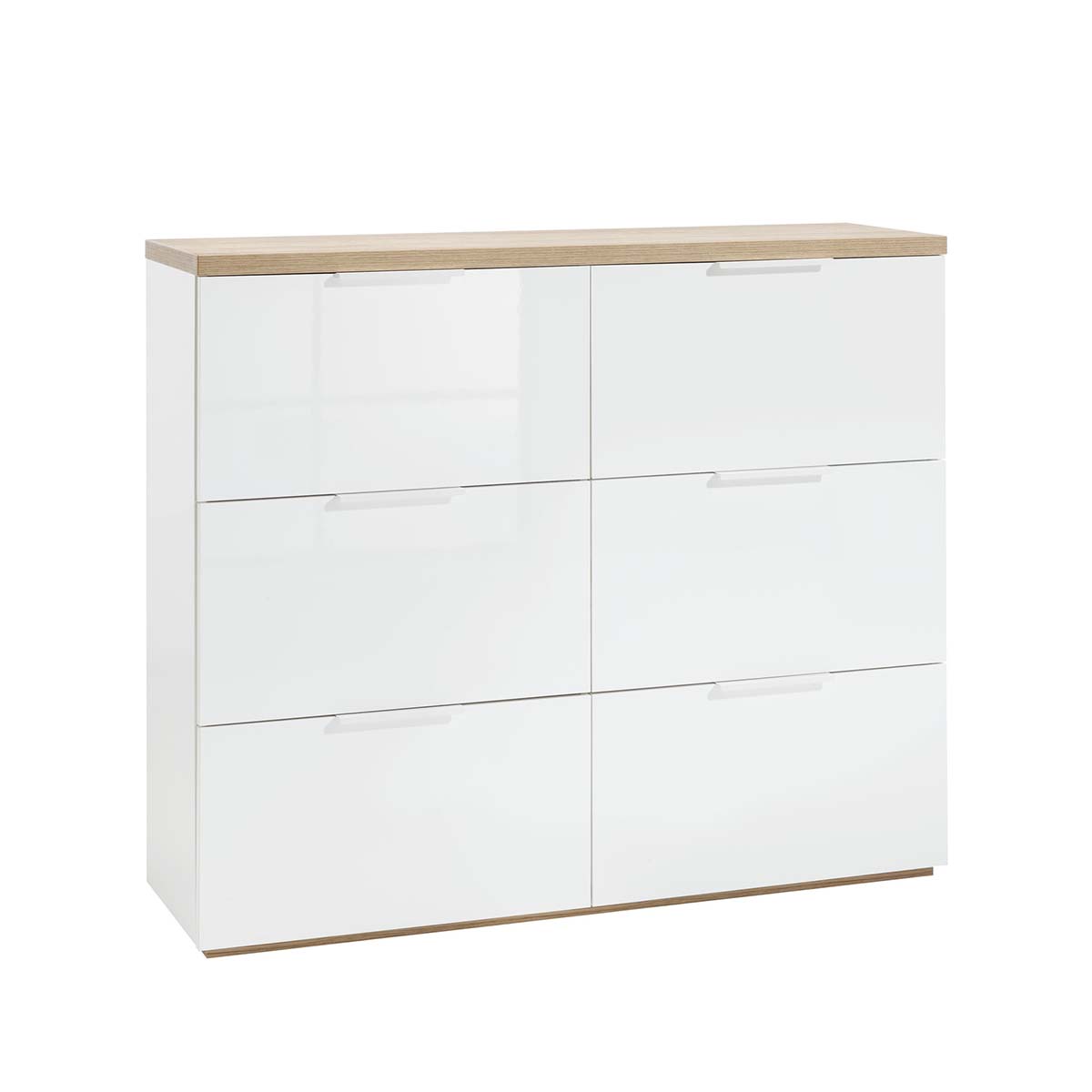 Scarpiera 120x102h cm con 6 ante a ribalta bianco laccato e rovere