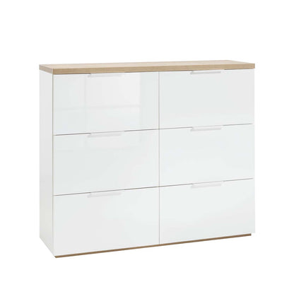 Scarpiera 120x102h cm con 6 ante a ribalta bianco laccato e rovere