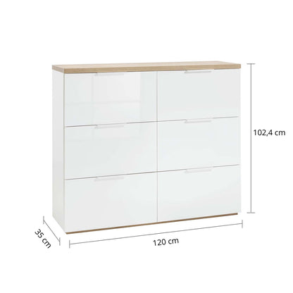 Scarpiera 120x102h cm con 6 ante a ribalta bianco laccato e rovere