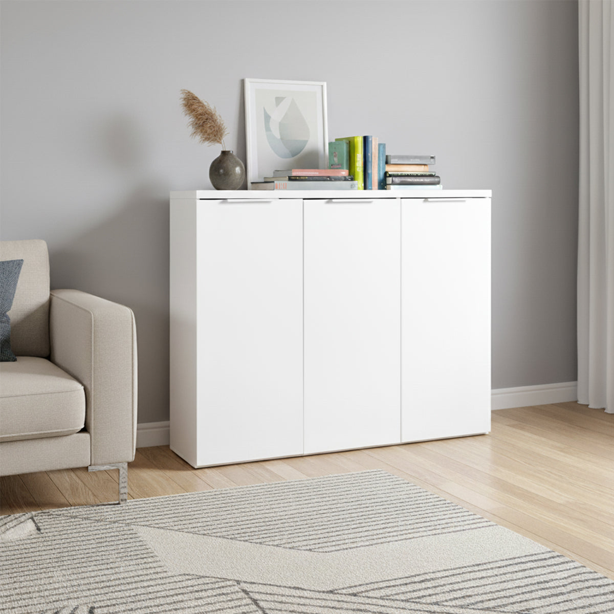 Mobile contenitore 120x102h cm bianco laccato con 3 ante