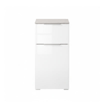 Mobile basso bagno 40x82h cm con 1 anta e 1 cassetto bianco laccato e cemento