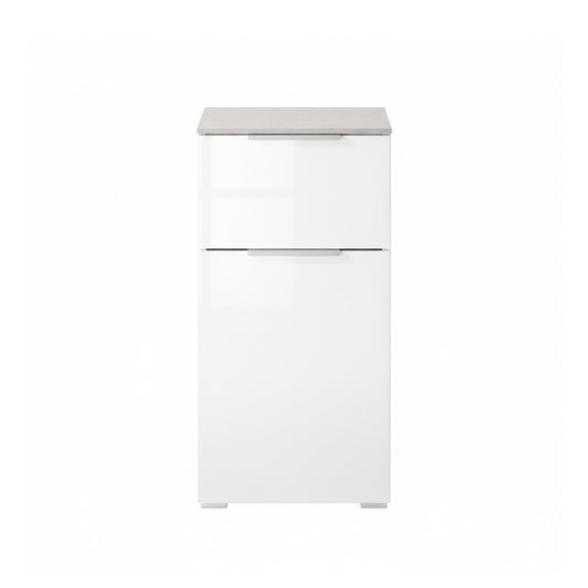 Mobile basso bagno 40x82h cm con 1 anta e 1 cassetto bianco laccato e cemento
