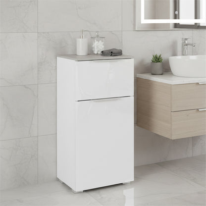 Mobile basso bagno 40x82h cm con 1 anta e 1 cassetto bianco laccato e cemento