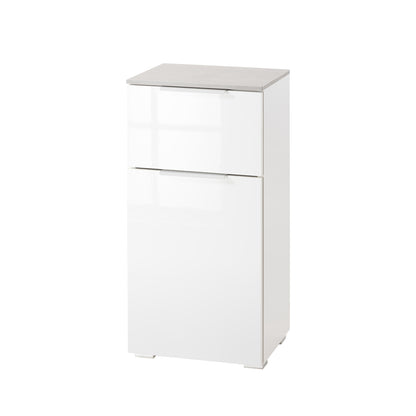 Mobile basso bagno 40x82h cm con 1 anta e 1 cassetto bianco laccato e cemento