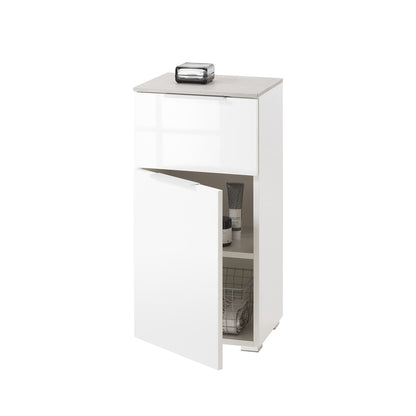 Mobile basso bagno 40x82h cm con 1 anta e 1 cassetto bianco laccato e cemento