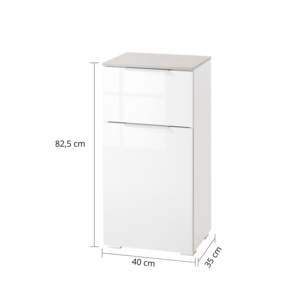 Mobile basso bagno 40x82h cm con 1 anta e 1 cassetto bianco laccato e cemento