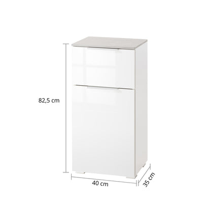 Mobile basso bagno 40x82h cm con 1 anta e 1 cassetto bianco laccato e cemento