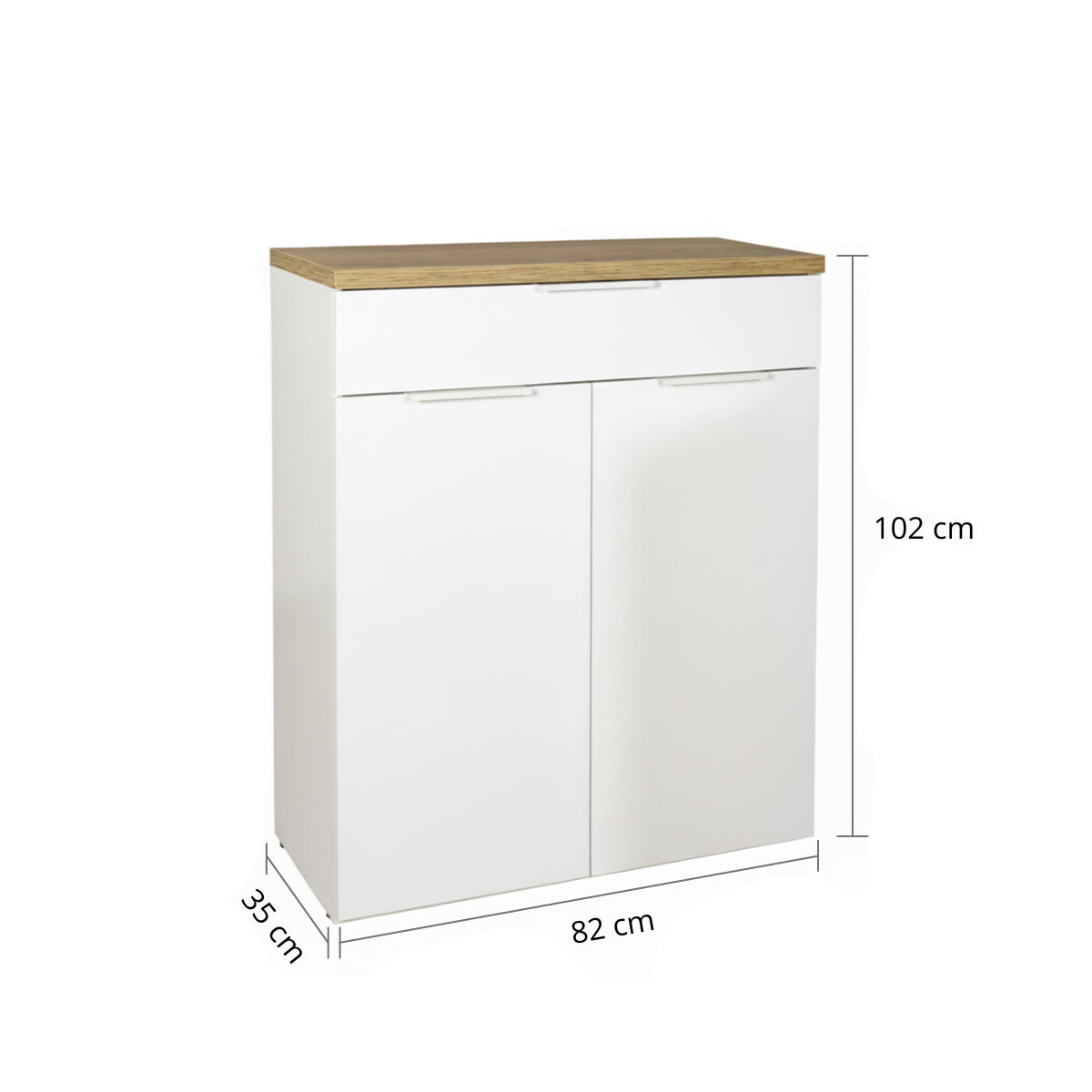 Mobile multiuso 82x102h cm bianco e rovere con 2 ante e 1 cassetto