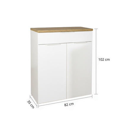 Mobile multiuso 82x102h cm bianco e rovere con 2 ante e 1 cassetto