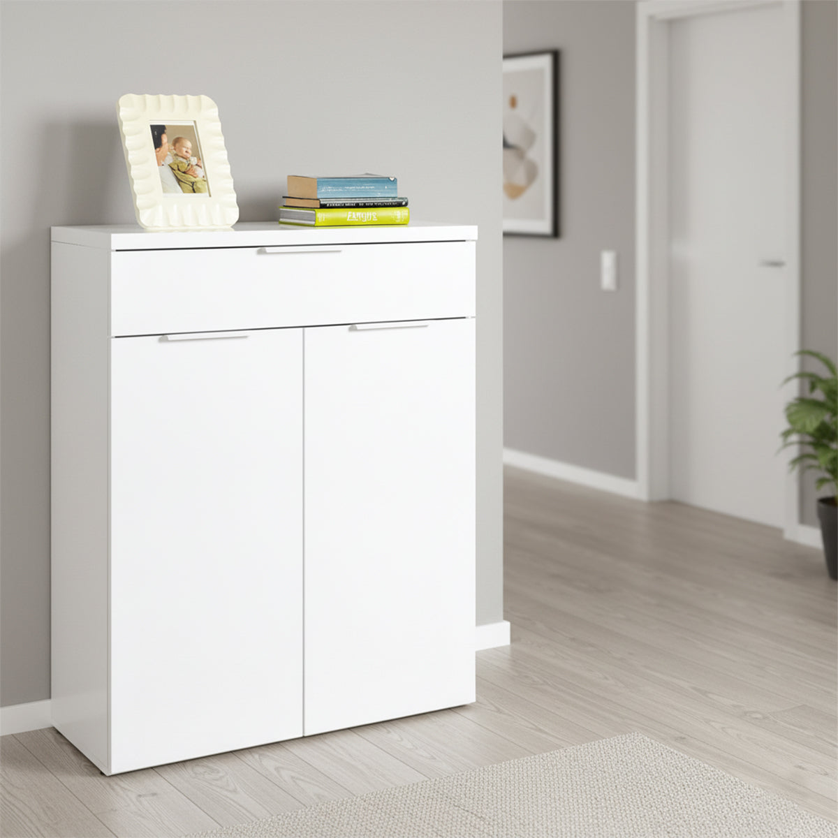 Mobile multiuso 82x102h cm bianco laccato con 2 ante e 1 cassetto